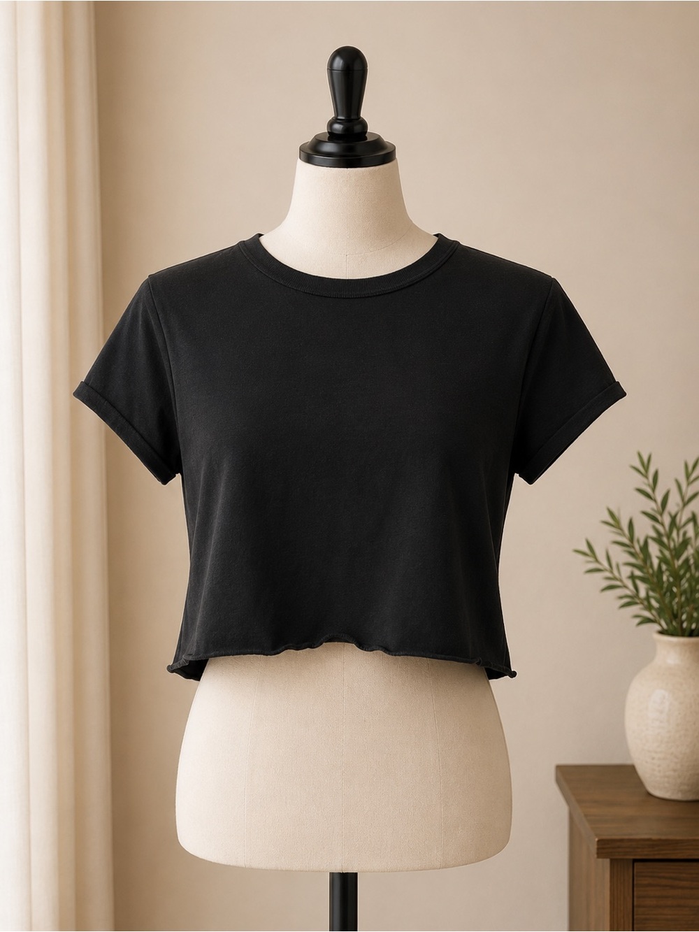 Black Cropped Slim Tee - Picture 2 of 2